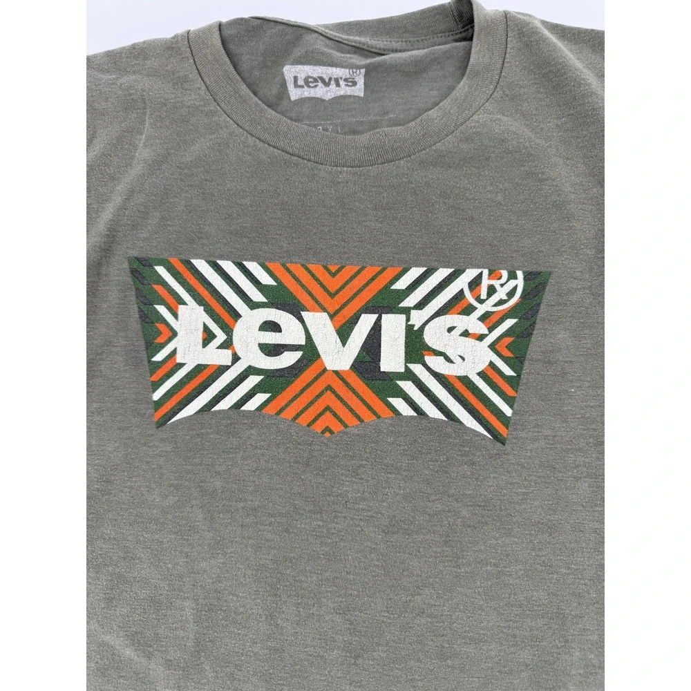 Levi's Graphic T-Shirt Mens 2XL Olive Green Geometric Batwing‎ Logo Tee